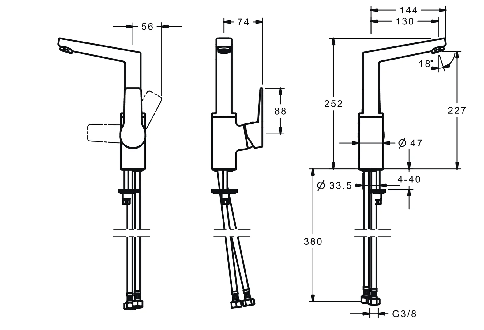 HansaTWIST Einhebelmischer Waschtischbatterie HansaTWIST 0955 Ausladung 130 mm DN15 Matt-Schwarz