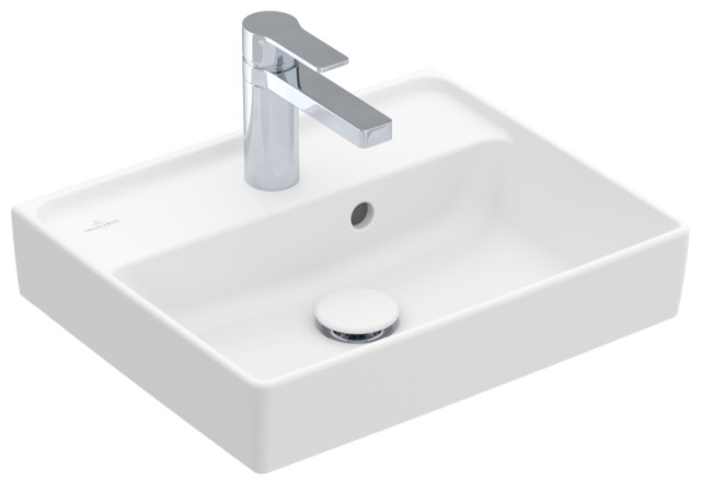 Handwaschbecken „Collaro“, mit Überlauf, mit Hahnlochbohrung 45 × 37 cm in Stone White