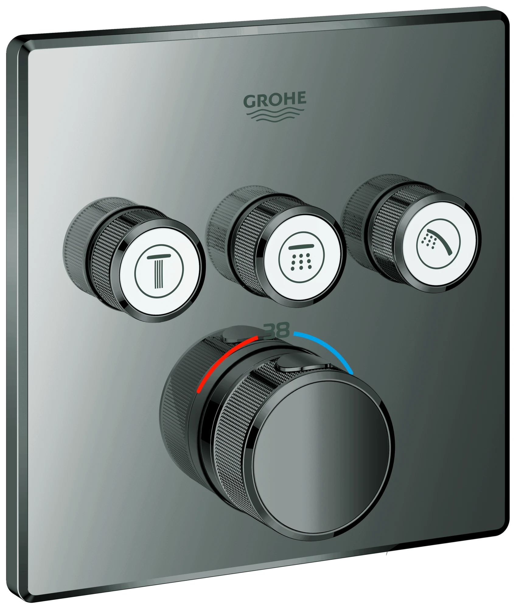 Thermostat Grohtherm SmartControl 29126, mit 3 Absperrventilen und integriertem Brausehalter, Fertigmontageset für Rapido SmartBox, Wandrosette eckig, chrom