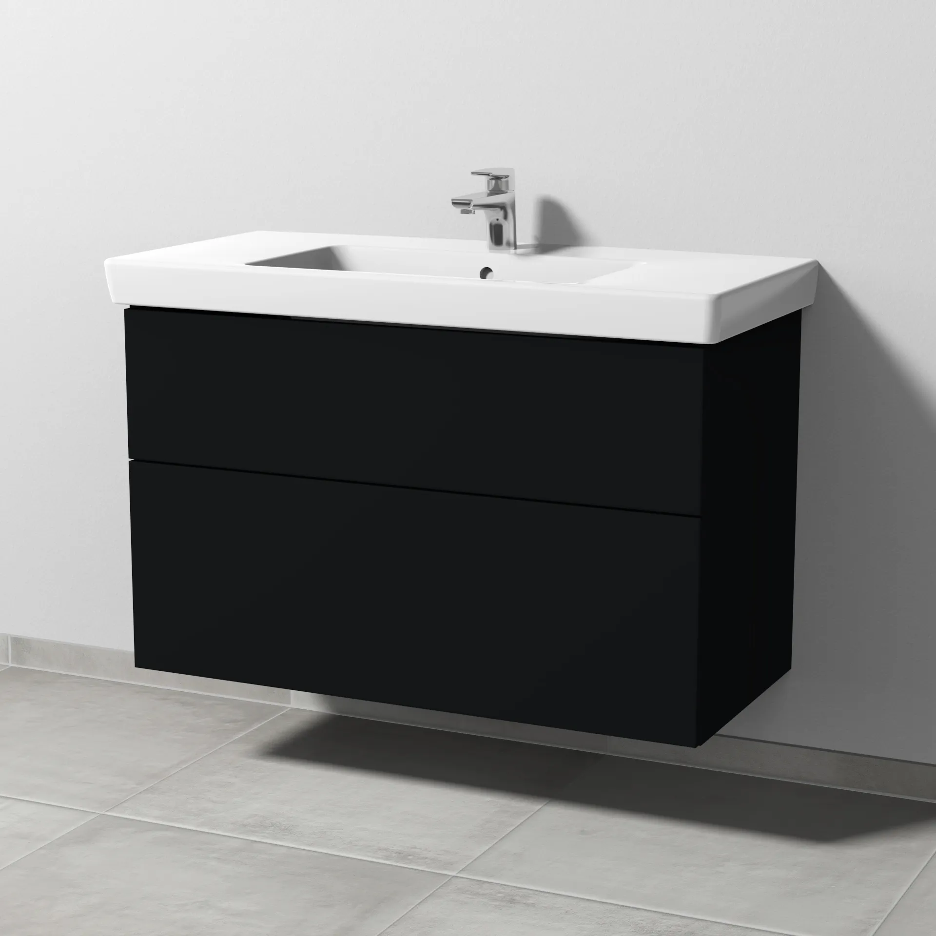 Sanipa Waschtischunterschrank „3way“ passend zu Keramik-Waschtische Subway 2.0 von Villeroy & Boch 950 × 593 × 447 mm in Schwarz (matt), Becken mittig