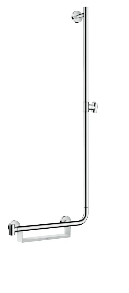 Hansgrohe Unica Brausestange Comfort 110 cm rechts, weiß/chrom – verstellbarer Handbrausehalter, Ablagekorb, 335 mm Bohrabstand