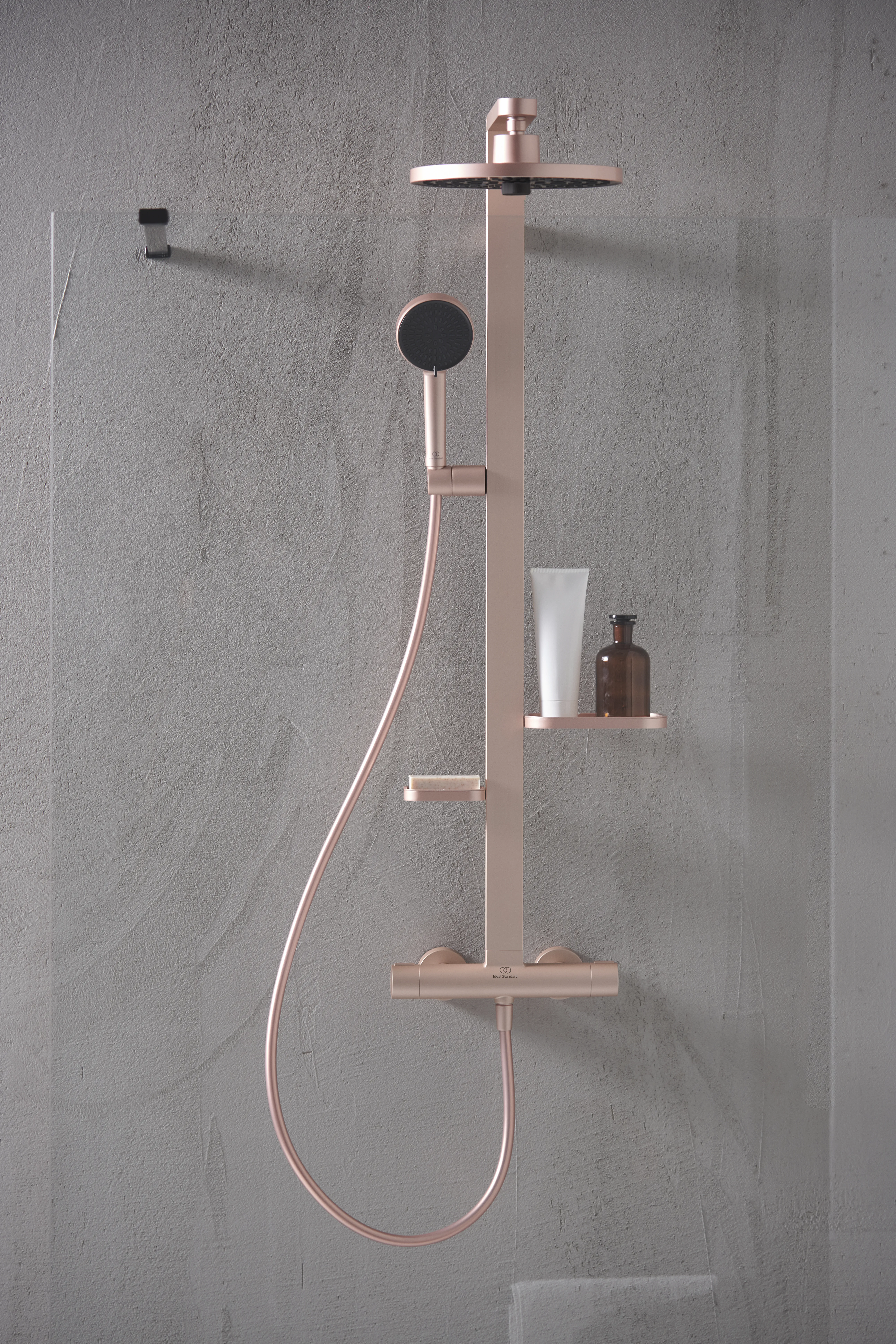 Ideal Standard Ceratherm Alu+ Duschsystem mit Thermostat, 2 Handbrause & 2 Kopfbrause, Rosé Ideal Standard Ceratherm Alu+ Duschsystem mit Thermostat, 2 Handbrause & 2 Kopfbrause, Rosé