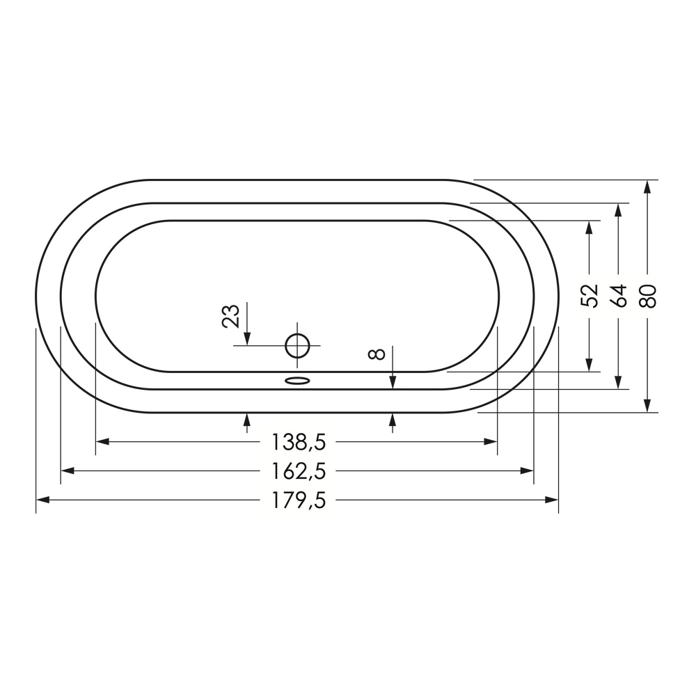 repaBAD Badewanne „Livorno Oval“ freistehend oval 180 × 80 cm, Mittelablauf in Weiß