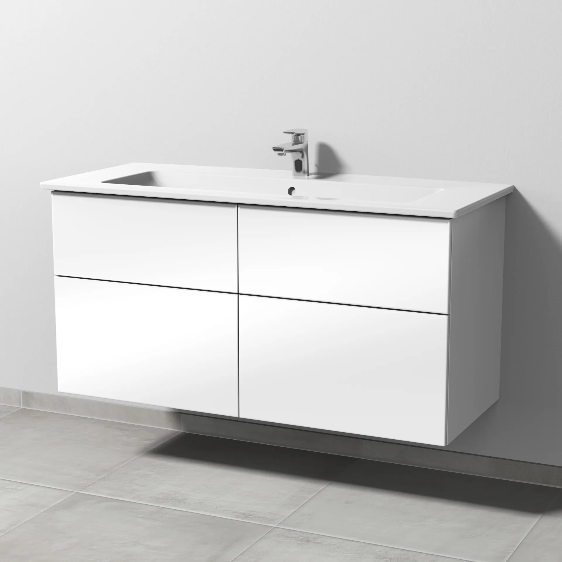 Keramik-Waschtisch-Set mit Waschtischunterschrank „3way“ 115,5 × 47,7 × 59,1 cm in Weiß (glanz), mit Hahnlochbohrung, Becken mittig Keramik-Waschtisch-Set mit Waschtischunterschrank „3way“ 115,5 × 47,7 × 59,1 cm in Weiß (glanz), mit Hahnlochbohrung, Becken mittig