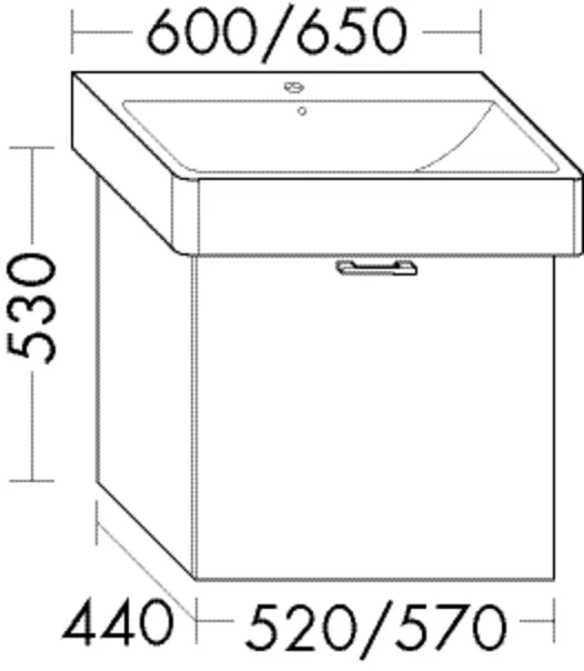 Waschtischunterschrank Sys30 von burgbad - 440x520x530 mm, 1 Auszug, Tiefe 440 mm