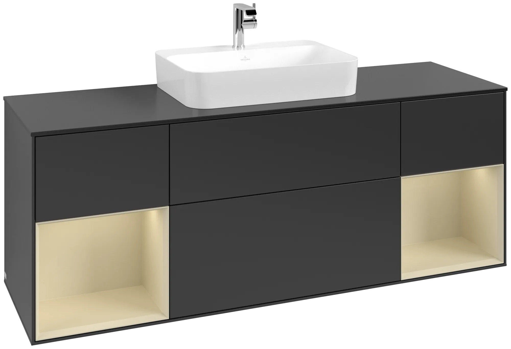 Villeroy & Boch Finion Waschbeckenunterschrank G45, 1600x603x501mm, Black Matt / Silk Grey Matt / Glass Black Matt