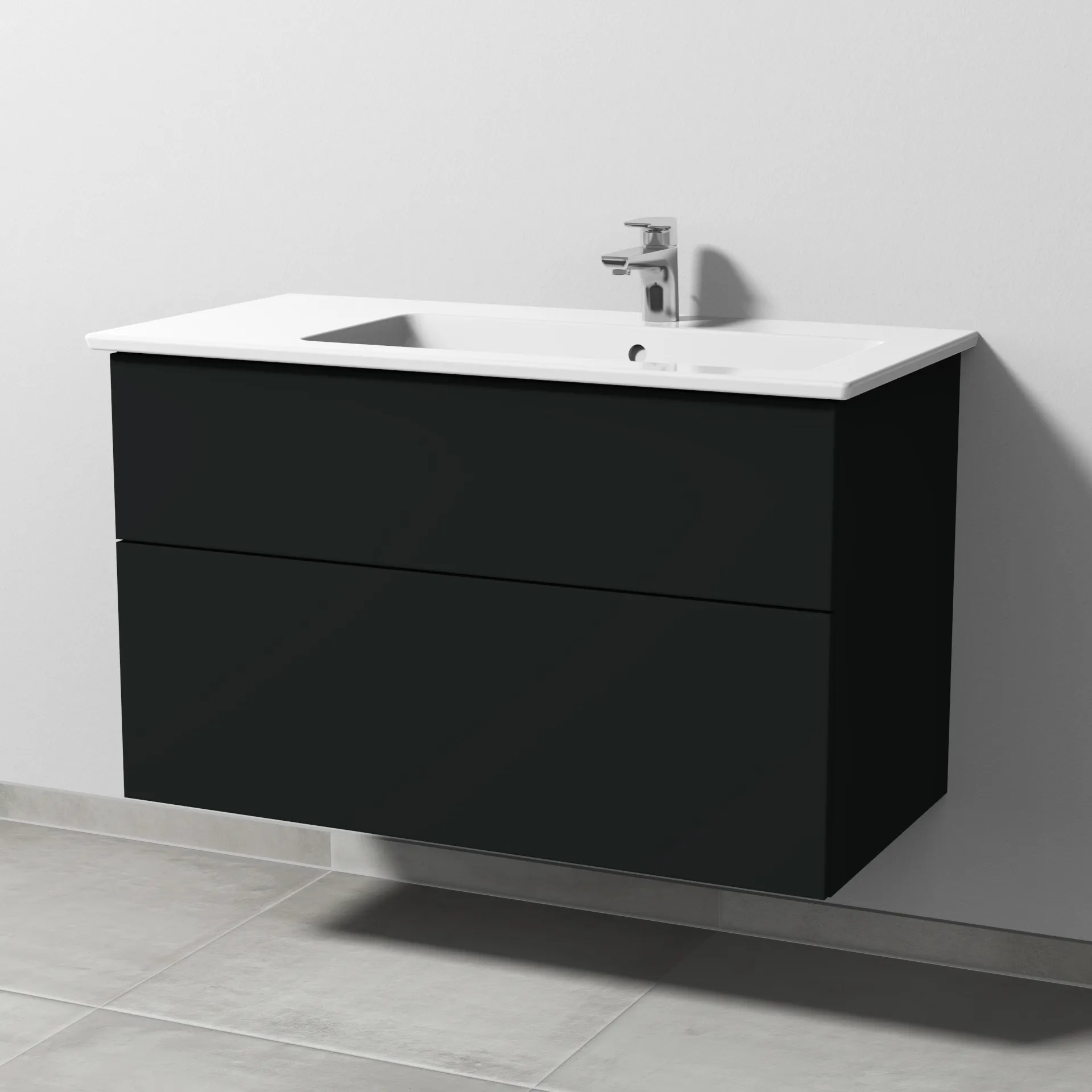 Sanipa Keramik-Waschtisch-Set mit Waschtischunterschrank „3way“ 95,5 × 47,7 × 59,1 cm in Vulkan (matt), rechts