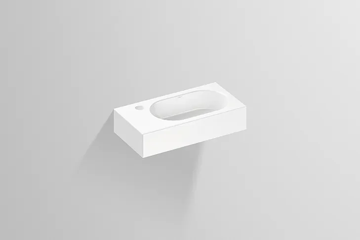 Waschbecken „XXS-Serie“ 450 × 100 mm, rechts, Hahnlochposition links mit ProShield