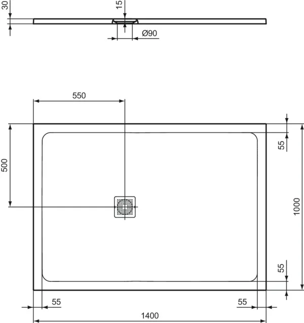 Ideal Standard Rechteck-Brausewanne Ultra Flat S + Sandstein 1400x1000 mm 30 mm Höhe Ideal Standard Rechteck-Brausewanne Ultra Flat S + Sandstein 1400x1000 mm 30 mm Höhe