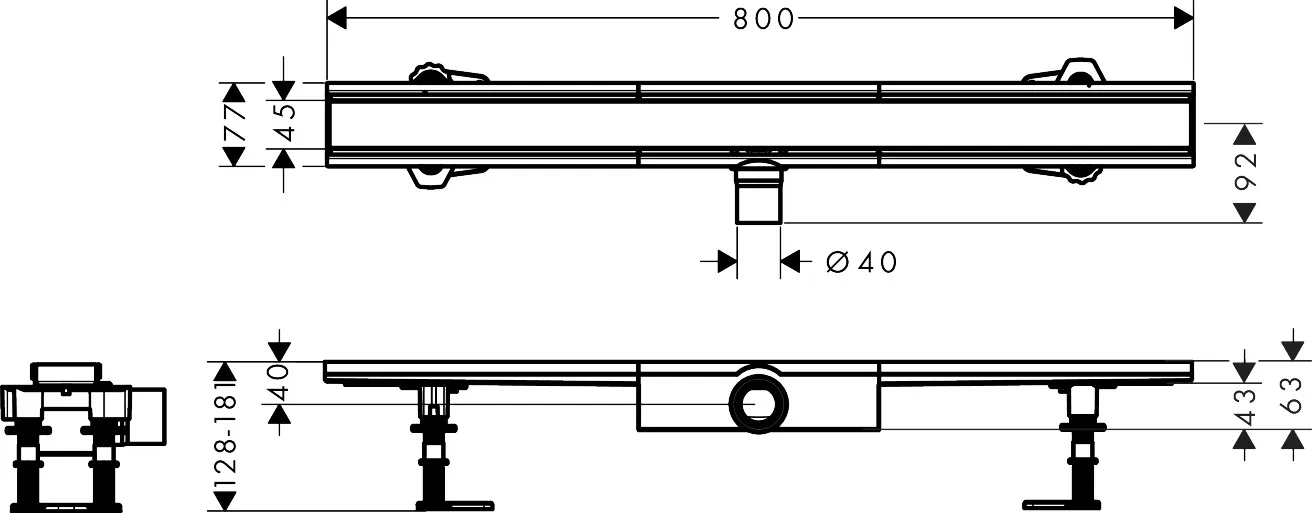 Hansgrohe RainDrain Compact Komplettset Duschrinne 800, flache Installation, Edelstahl gebürstet Hansgrohe RainDrain Compact Komplettset Duschrinne 800, flache Installation, Edelstahl gebürstet