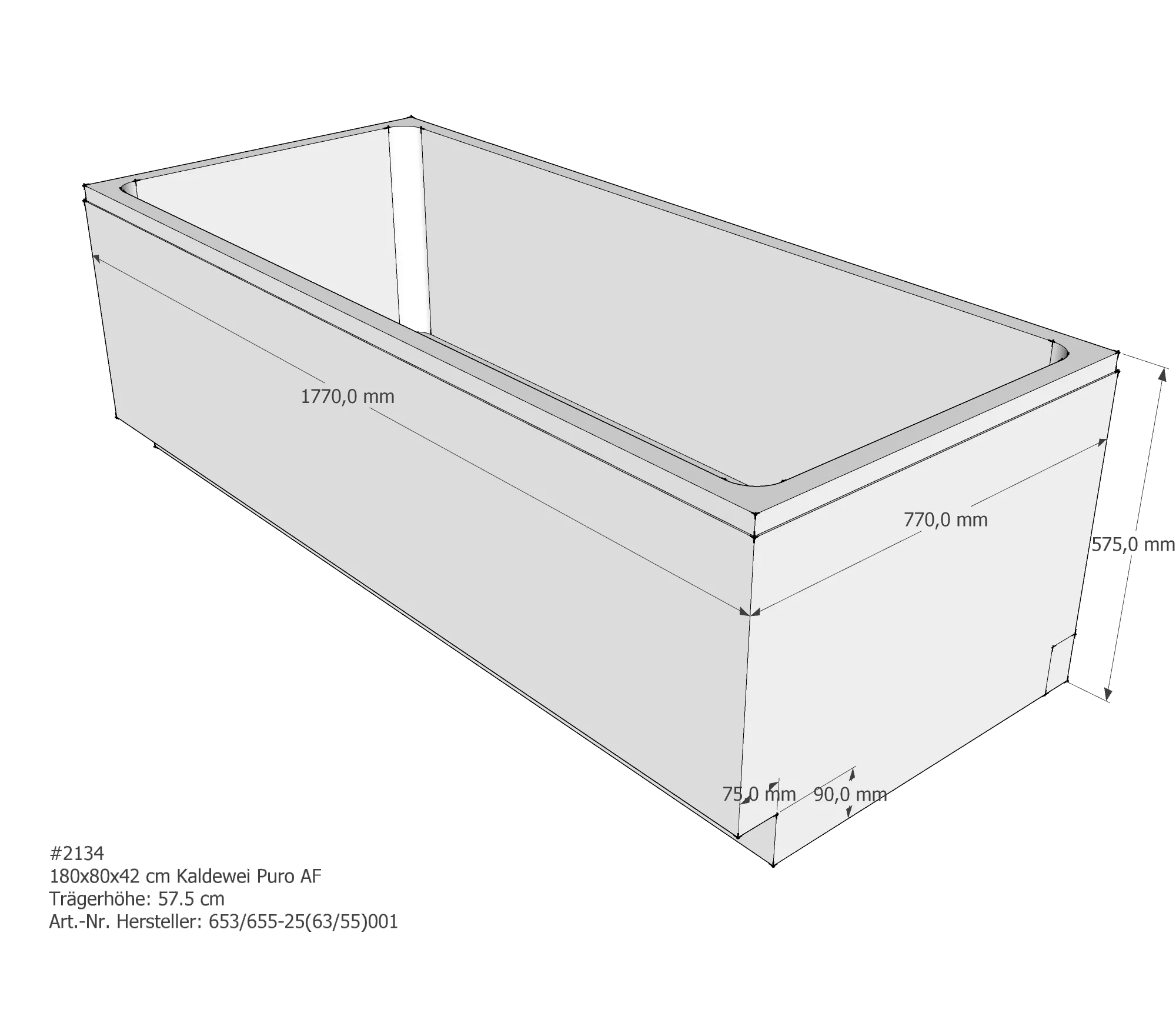 Badewannenträger für Kaldewei Puro 180 × 80 × 42 cm