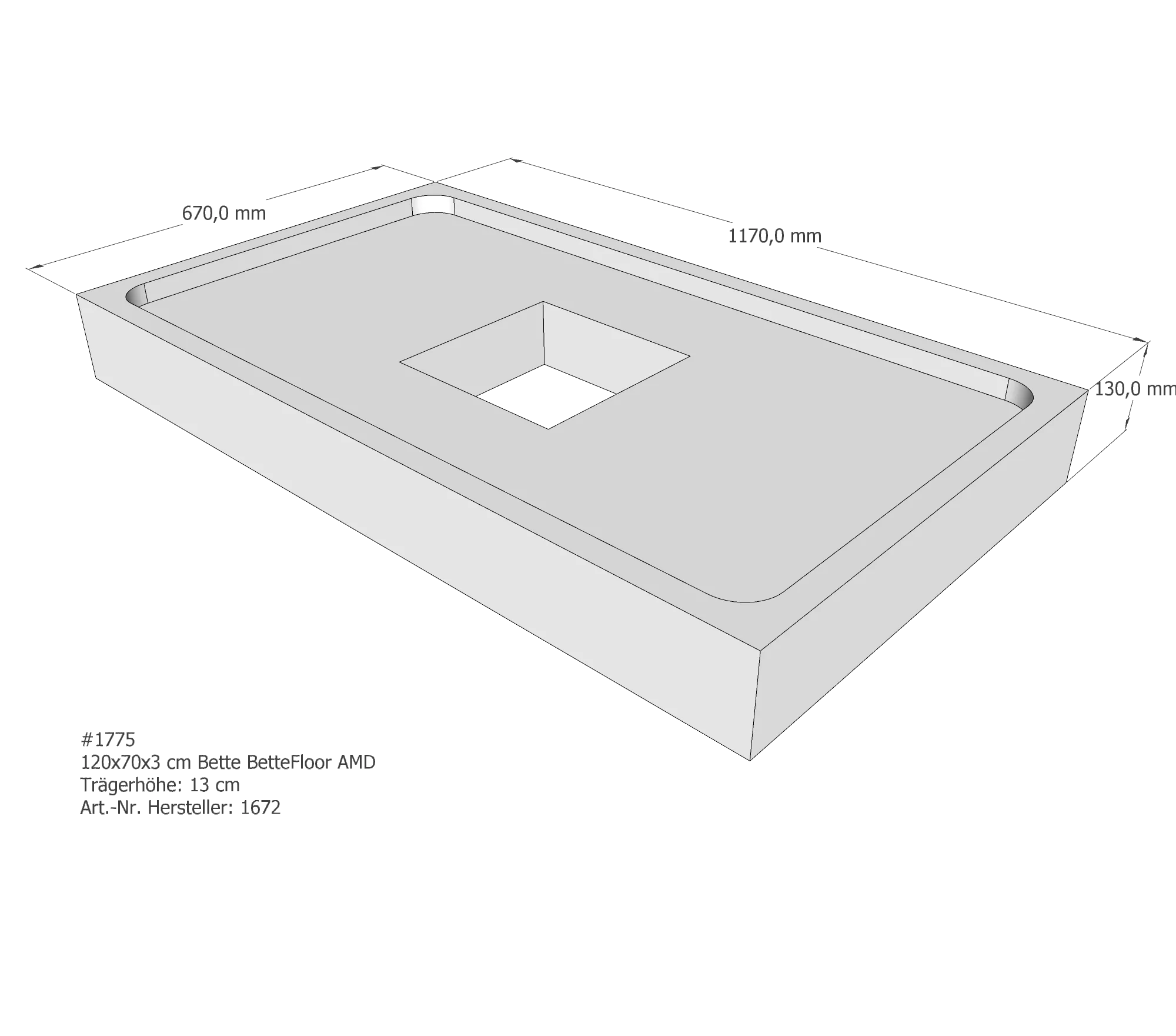 Duschwannenträger für Bette Floor 120 × 70 × 3 cm Breite: 70 cm / Länge: 120 cm