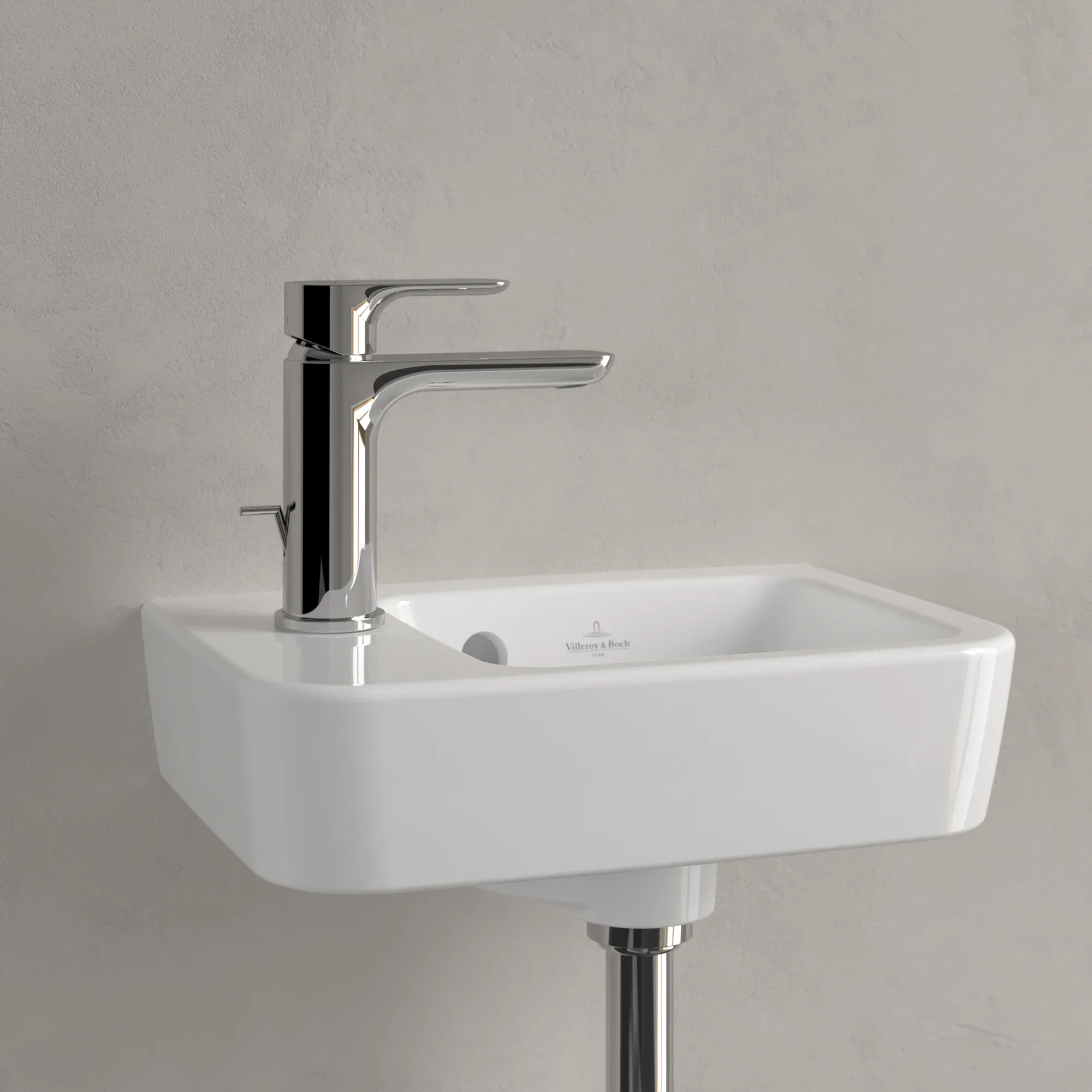 Villeroy & Boch Handwaschbecken „O.novo“ Compact 360 × 250 × 145 mm, Hahnlochposition links, für Becken rechts, mit Hahnlochbohrung in Weiß Alpin Villeroy & Boch Handwaschbecken „O.novo“ Compact 360 × 250 × 145 mm, Hahnlochposition links, für Becken rechts, mit Hahnlochbohrung in Weiß Alpin