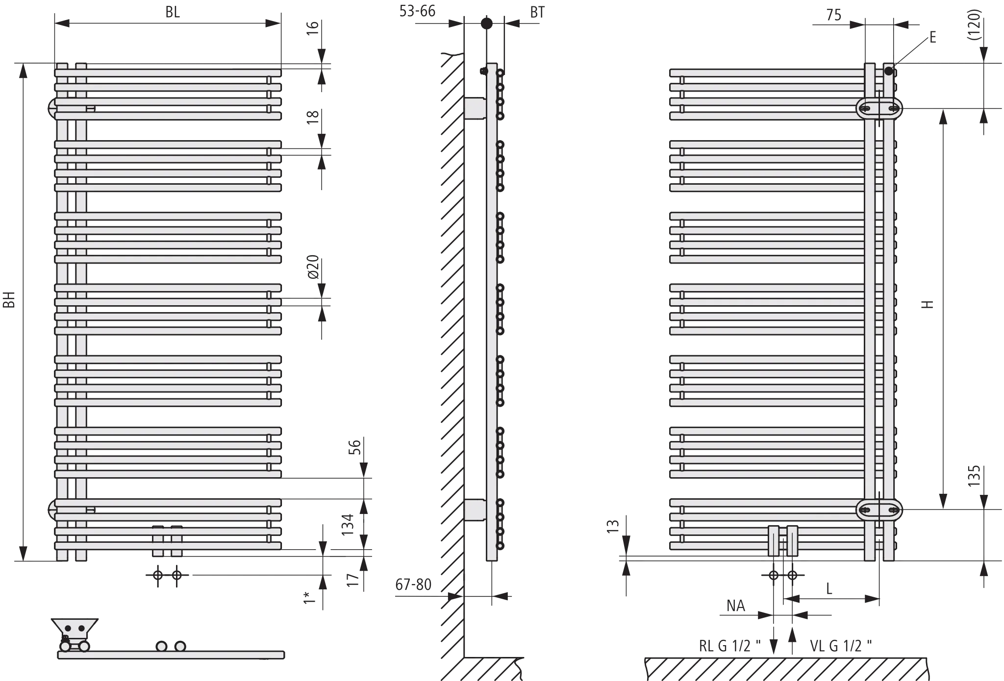 Kermi Design-Heizkörper „Diveo®“ 45 × 94 cm in Weiß