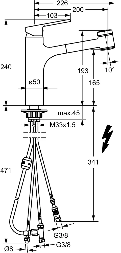 HansaRONDA Einhebelmischer Küchenarmatur HansaRONDA 5519 Kupferrohr 2-strahlig Ausladung 200mm DN15 Chrom