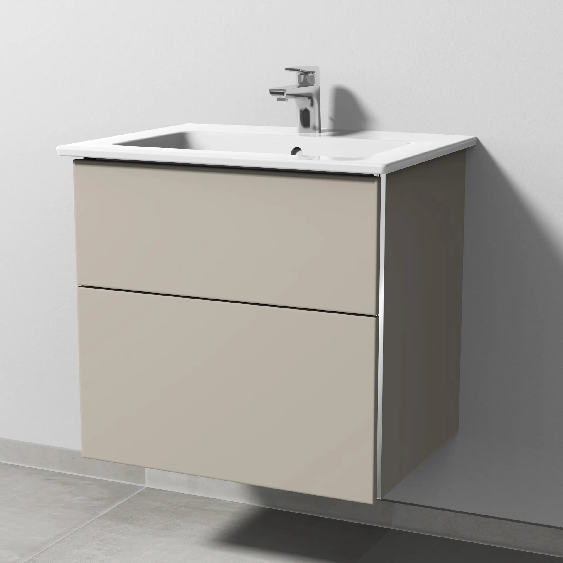 Sanipa Keramik-Waschtisch-Waschtischunterschrank mit Waschtischunterschrank „3way“ 605 × 591 × 477 mm in Kaschmir (matt), mit Hahnlochbohrung, Becken