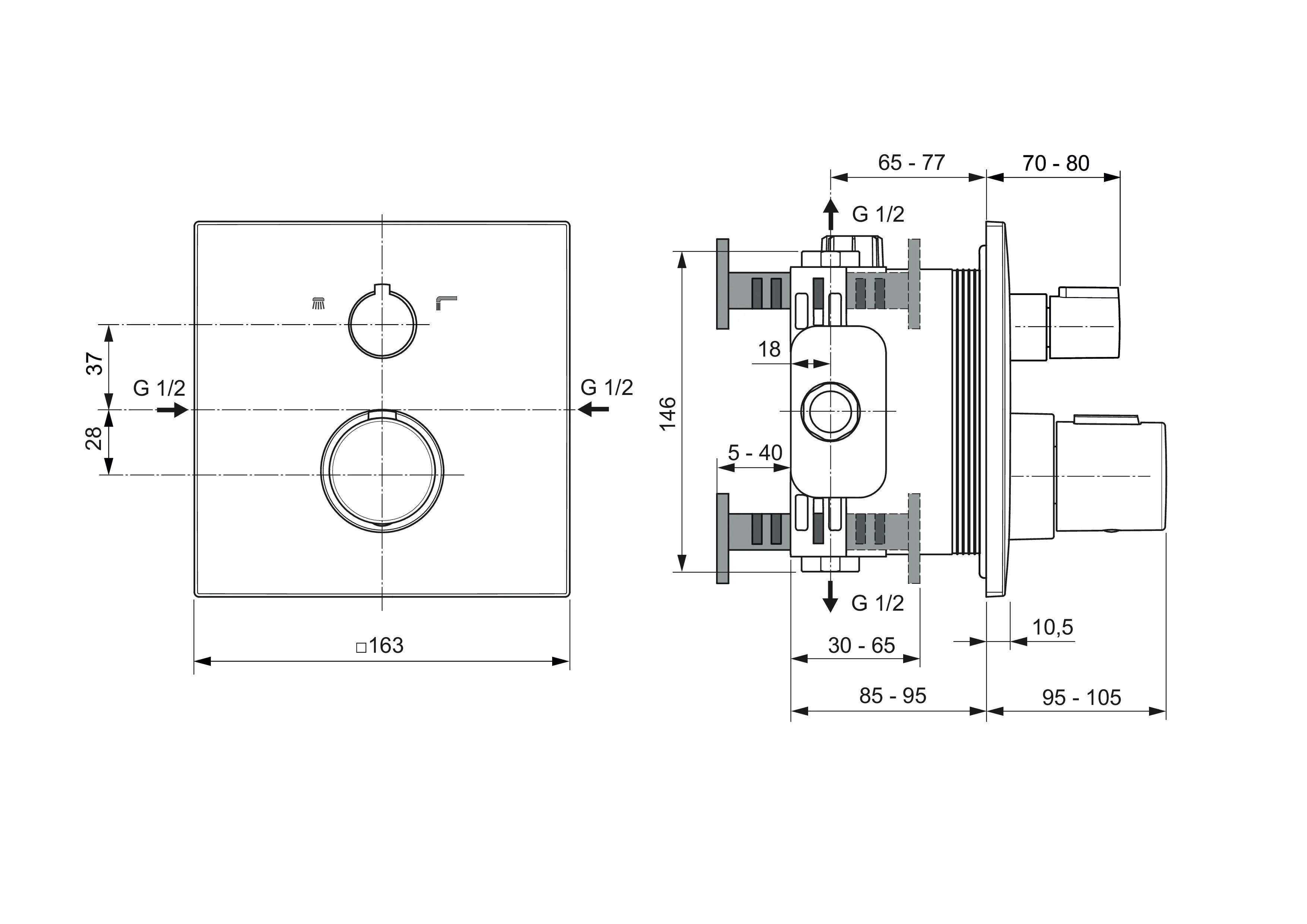 Badethermostat Unterputz Ceratherm C100, Bausatz 2, DIN EN 1717, Rosette 163x163mm, Brushed Gold Badethermostat Unterputz Ceratherm C100, Bausatz 2, DIN EN 1717, Rosette 163x163mm, Brushed Gold