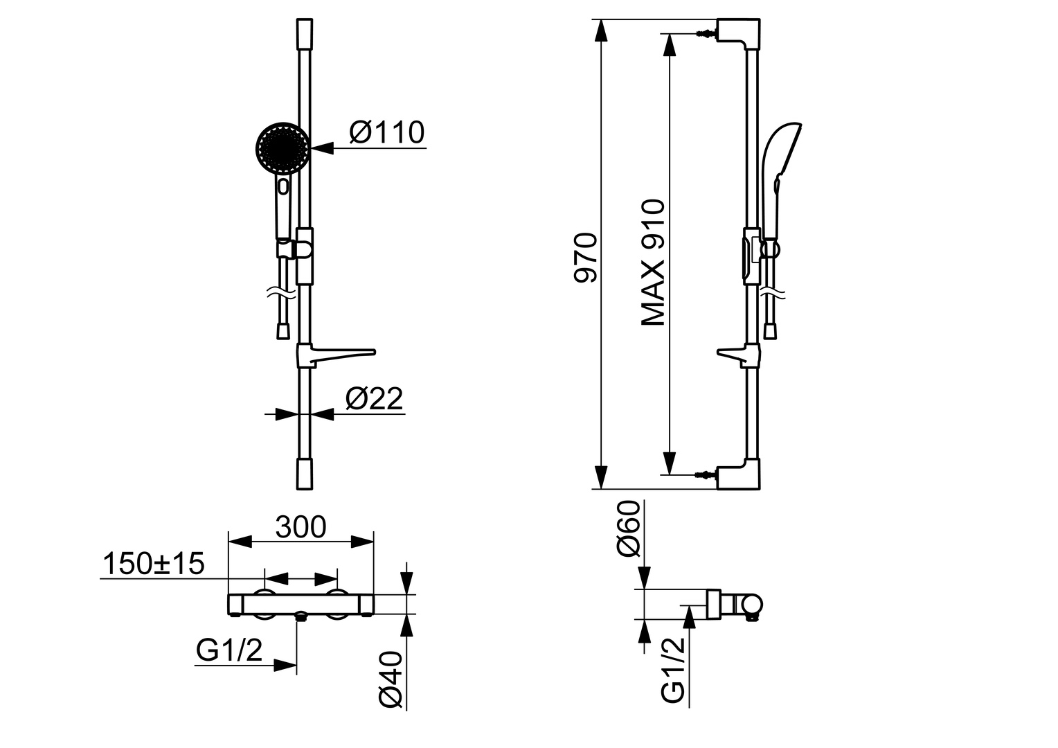 HansaPRISMA Duscharmatur, 3-strahlig, Matt-Schwarz, 970 mm HansaPRISMA Duscharmatur, 3-strahlig, Matt-Schwarz, 970 mm