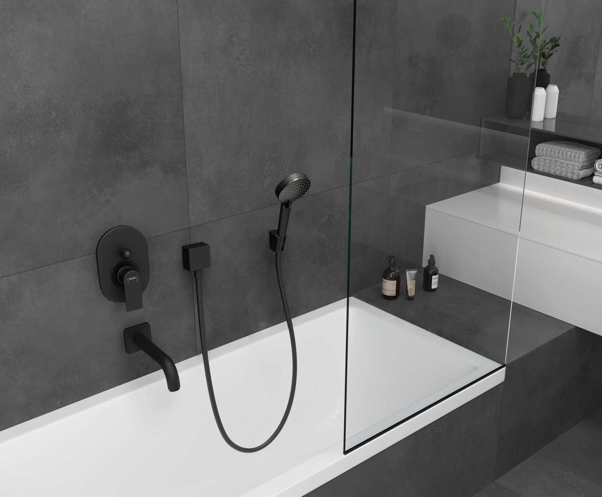 Hansgrohe FixFit Wandanschluss Square mit Rückflussverhinderer, Mattschwarz Hansgrohe FixFit Wandanschluss Square mit Rückflussverhinderer, Mattschwarz
