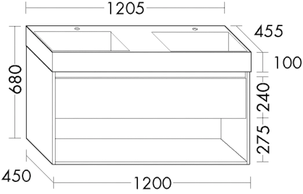 Mineralguss-Waschtisch inkl. Waschtischunterschrank Devio von burgbad – 455 x 1205 x 660 mm, Muldentiefe 103 mm, 1 Auszug oben, 1 offenes Fach unten Mineralguss-Waschtisch inkl. Waschtischunterschrank Devio von burgbad – 455 x 1205 x 660 mm, Muldentiefe 103 mm, 1 Auszug oben, 1 offenes Fach unten