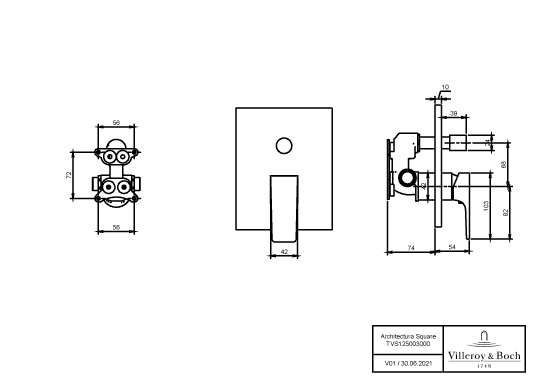 Einhand-Unterputz-Armatur „Architectura Square“ 5,4 cm in Chrom