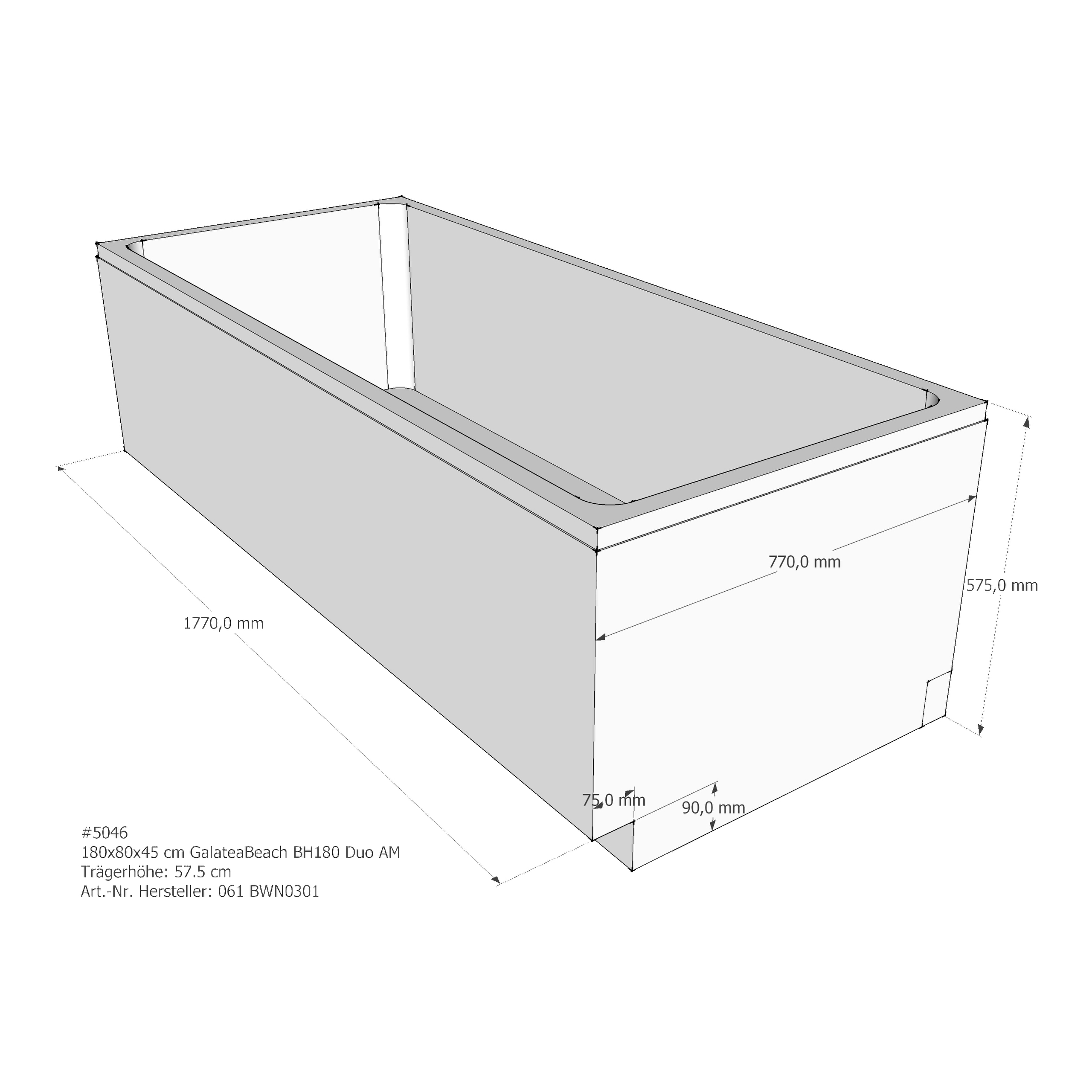 Badewannenträger für Galatea ~Beach BH 180 Duo 180 × 80 × 45 cm Badewannenträger für Galatea ~Beach BH 180 Duo 180 × 80 × 45 cm