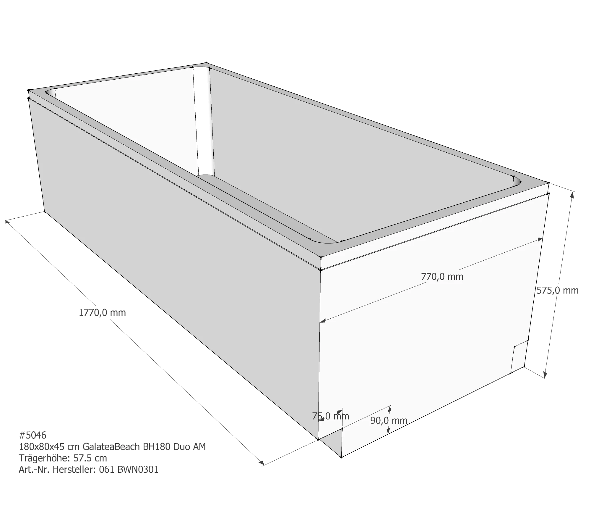 Badewannenträger für Galatea ~Beach BH 180 Duo 180 × 80 × 45 cm Badewannenträger für Galatea ~Beach BH 180 Duo 180 × 80 × 45 cm