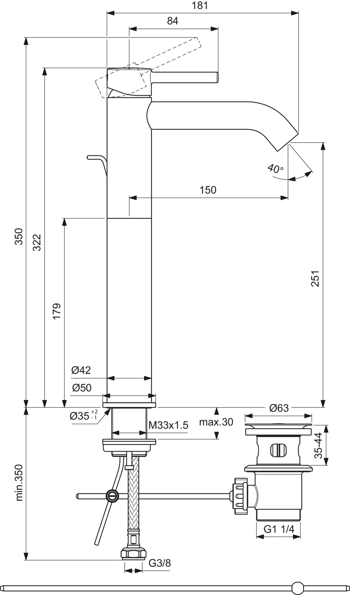 Ideal Standard Waschtischarmatur Ceraline BC194XG, verlängerter Sockel, Silk Black Ideal Standard Waschtischarmatur Ceraline BC194XG, verlängerter Sockel, Silk Black