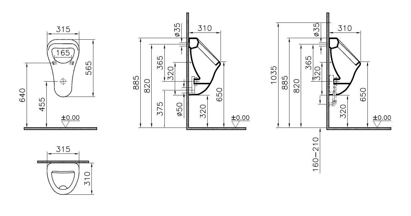 VitrA Arkitekt Urinal Zulauf hinten Abgang universal Weiß Hochglanz VitrA Arkitekt Urinal Zulauf hinten Abgang universal Weiß Hochglanz