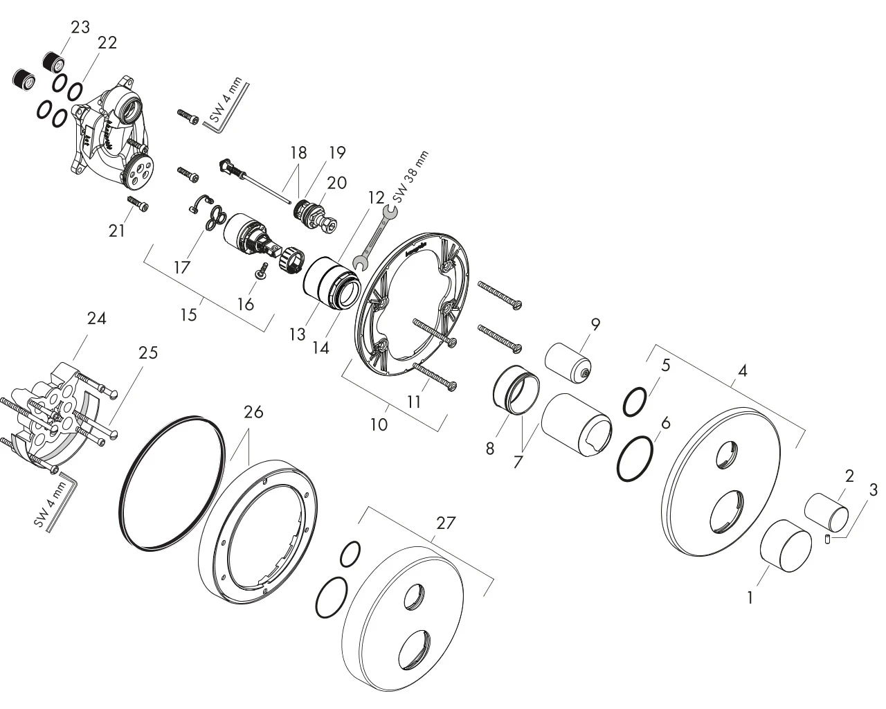 Wannenmischer Unterputz Axor Uno Fertigset Zerogriff chrom