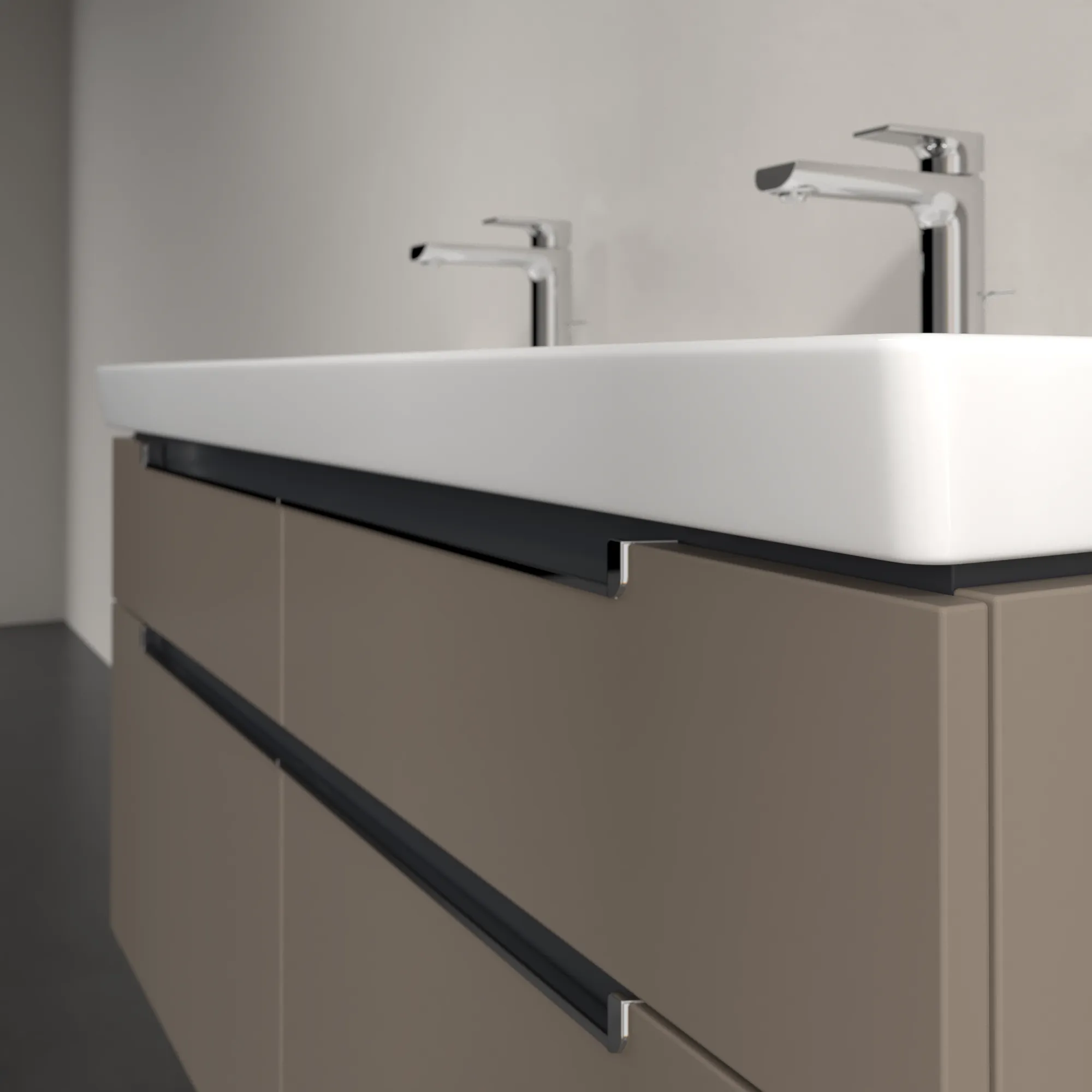 Villeroy & Boch Waschtischunterschrank „Subway 2.0“ 128,7 × 59 × 44,9 × 44,9 cm Truffle Grey, mittig, ohne Beleuchtung
