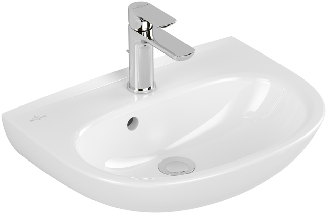 Handwaschbecken O.novo 434050, 500 x 380 mm, Oval, Becken mittig, 1HL. mittleres Hahnloch durchgestochen, mit Überlauf, Weiß Alpin