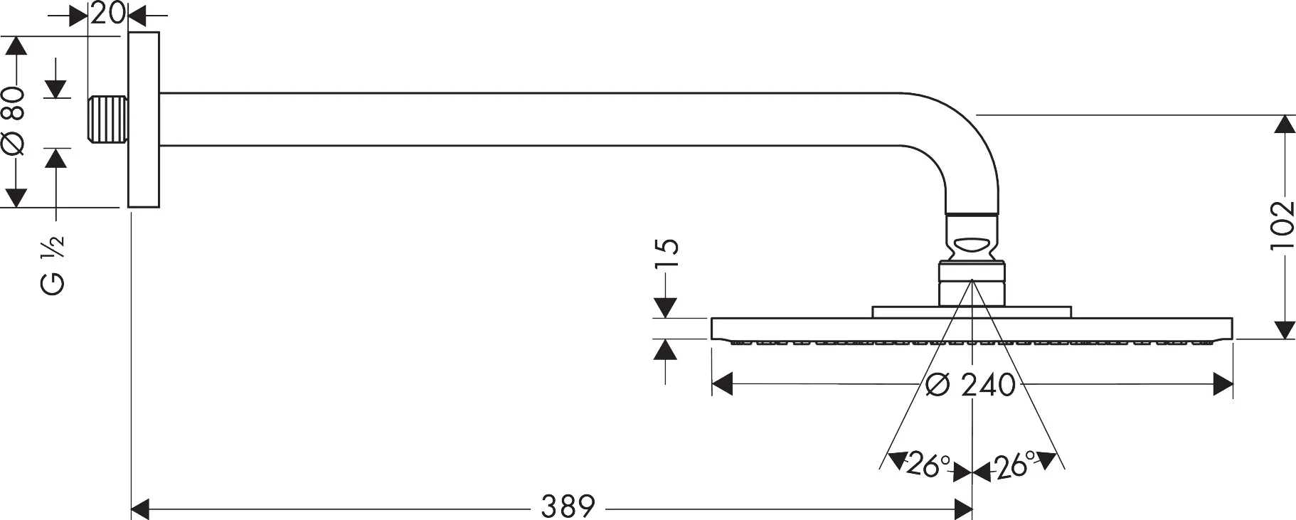 Hansgrohe Raindance S Kopfbrause 240 mm mit Brausearm, Chrom Hansgrohe Raindance S Kopfbrause 240 mm mit Brausearm, Chrom