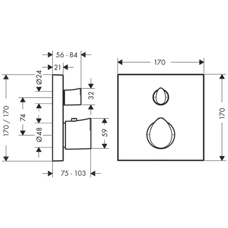 Thermostat UP Axor Starck Organic F-Set chrom mit Absperrventil