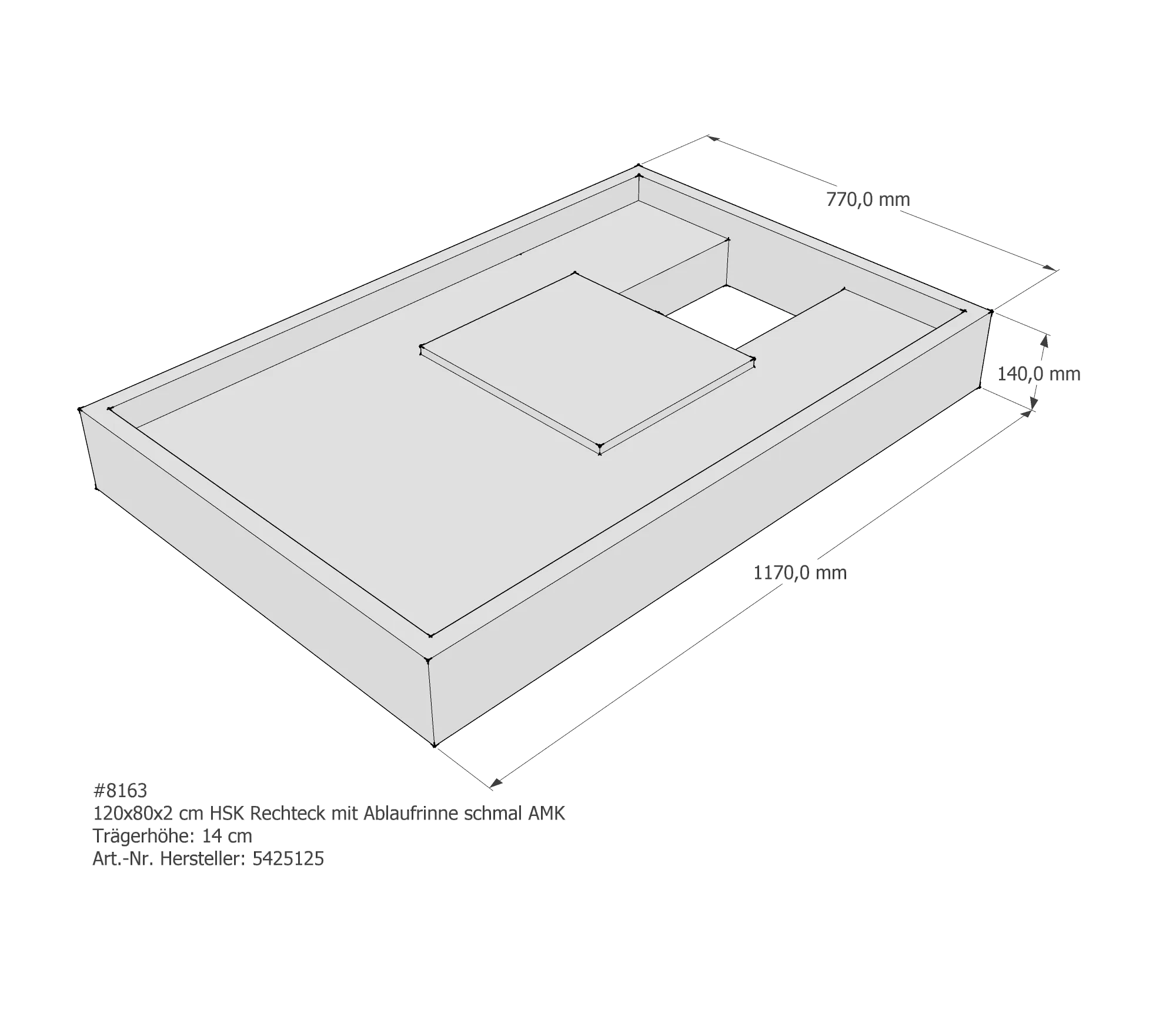 Duschwannenträger passend für HSK Quadrat Ablaufrinne schmal 120 × 80 × 2 cm