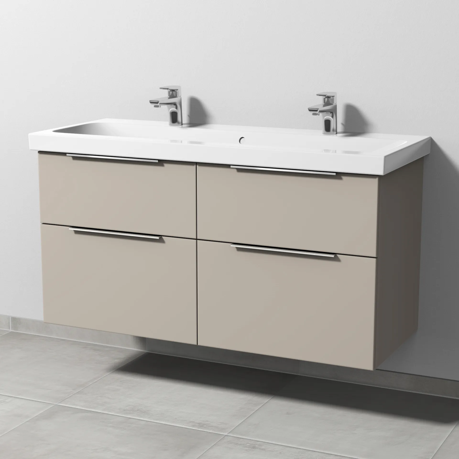 Sanipa Waschtischunterschrank „3way“ passend zu Keramik-Waschtische iCon Light von Geberit 1150 × 591 × 462 mm in Kaschmir (matt), Becken mittig, mit