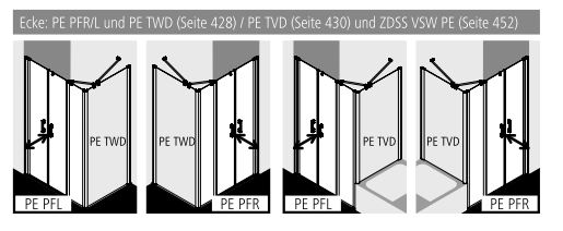 Kermi Pendeltür mit Pendeltür mit Festfeld links für Nische und Ecke „PEGA“ Glas Klar, BV: 1390 - 1440 mm GAK: 1390 - 1415 mm WE: 1390 - 1440 mm H: 2000 mm