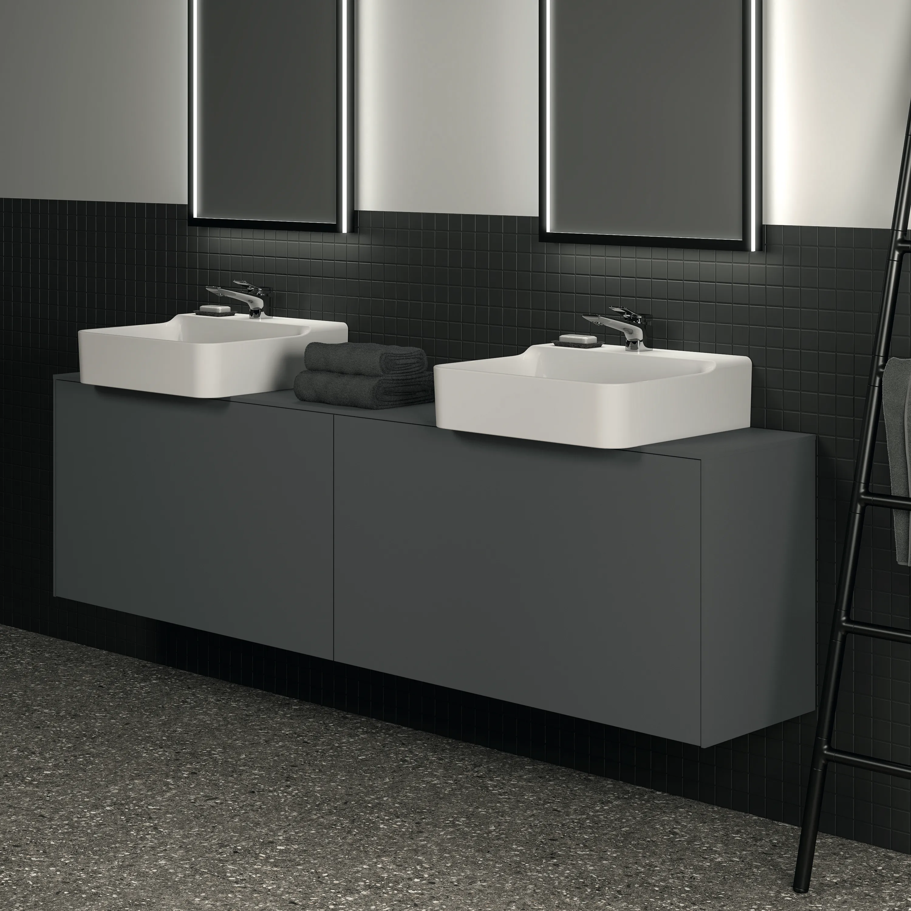 Ideal Standard Waschtischunterschrank „Conca“ 198,7 × 55 × 37,3 cm Anthrazit matt lackiert Ideal Standard Waschtischunterschrank „Conca“ 198,7 × 55 × 37,3 cm Anthrazit matt lackiert