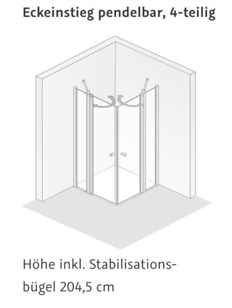 HSK teilgerahmte Eckeinstieg pendelbar 4-teilig „Exklusiv“ Glas Mattierung mittig (65 cm), Profile Alu Silber-matt, B: 800 mm H: 2000 mm T: 750 mm HSK teilgerahmte Eckeinstieg pendelbar 4-teilig „Exklusiv“ Glas Mattierung mittig (65 cm), Profile Alu Silber-matt, B: 800 mm H: 2000 mm T: 750 mm
