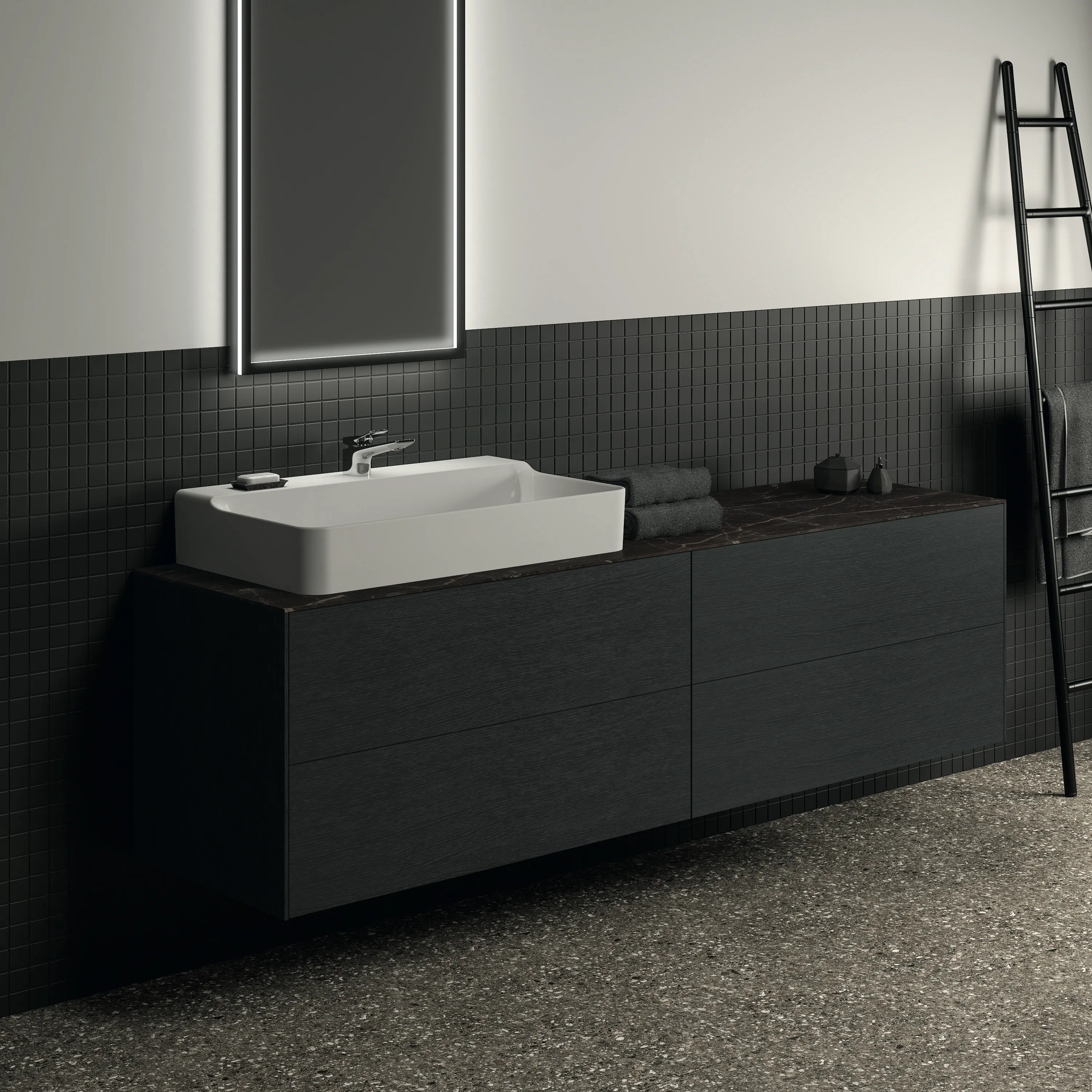 Ideal Standard Waschtischunterschrank „Conca“ 198,5 × 54 × 50,5 cm Eiche geflammt Furnier Ideal Standard Waschtischunterschrank „Conca“ 198,5 × 54 × 50,5 cm Eiche geflammt Furnier