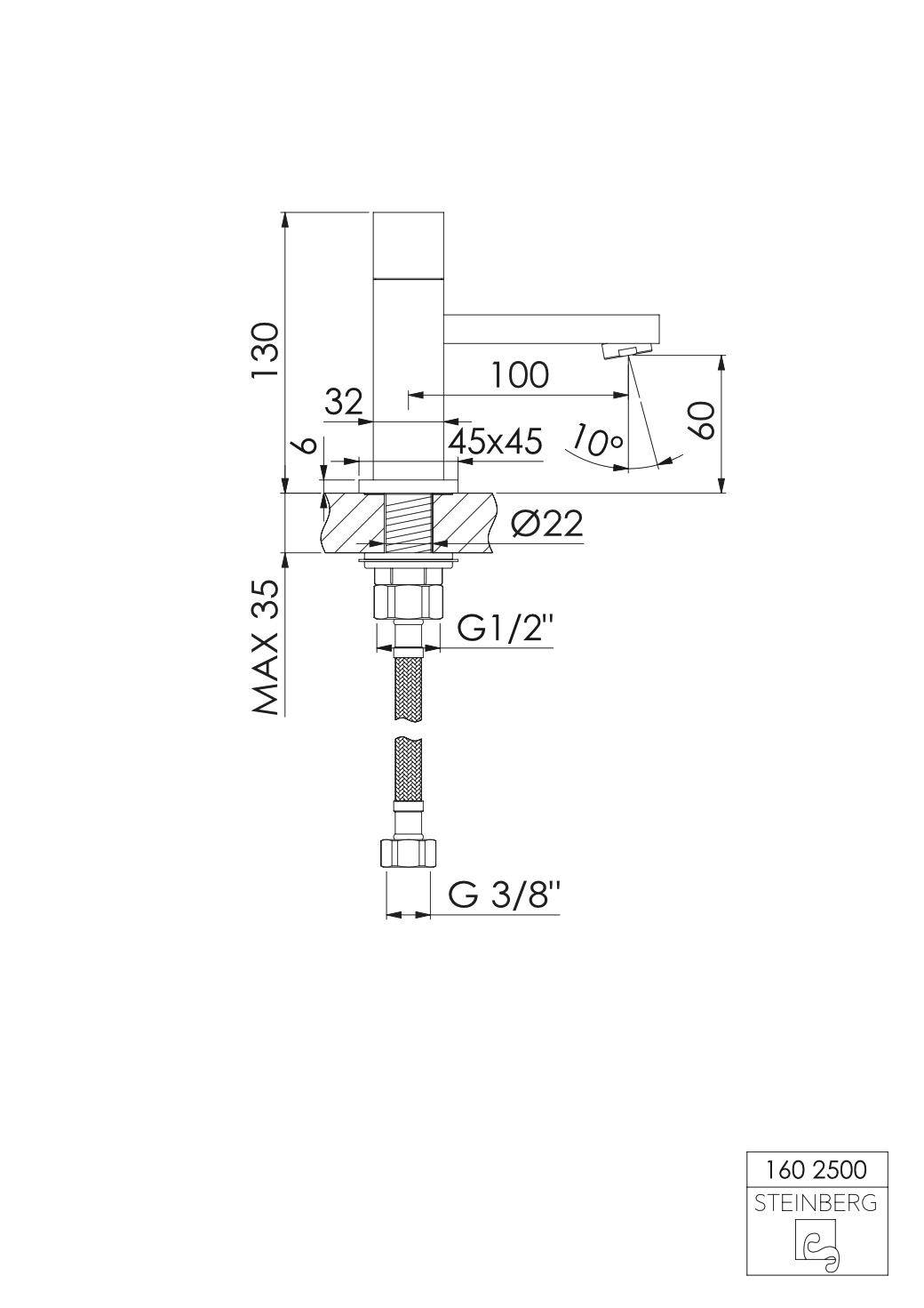 Serie 160 Kaltwasser-Armatur, ohne Ablaufgarnitur, Ausladung: 10 cm Serie 160 Kaltwasser-Armatur, ohne Ablaufgarnitur, Ausladung: 10 cm