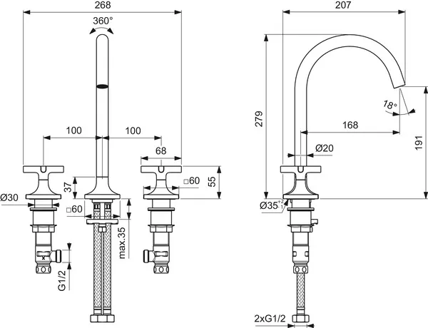 Waschtischarmatur Joy Neo ohne Ablaufgarnitur Ausladung 168mm Kreuzgriffe Magnetic Grey Waschtischarmatur Joy Neo ohne Ablaufgarnitur Ausladung 168mm Kreuzgriffe Magnetic Grey