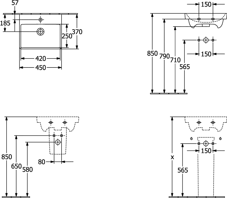 Villeroy & Boch Handwaschbecken „Avento“ 450 × 370 × 150 mm, für Becken mittig, mit Hahnlochbohrung, Hahnlochposition mittig in Weiß Alpin Villeroy & Boch Handwaschbecken „Avento“ 450 × 370 × 150 mm, für Becken mittig, mit Hahnlochbohrung, Hahnlochposition mittig in Weiß Alpin