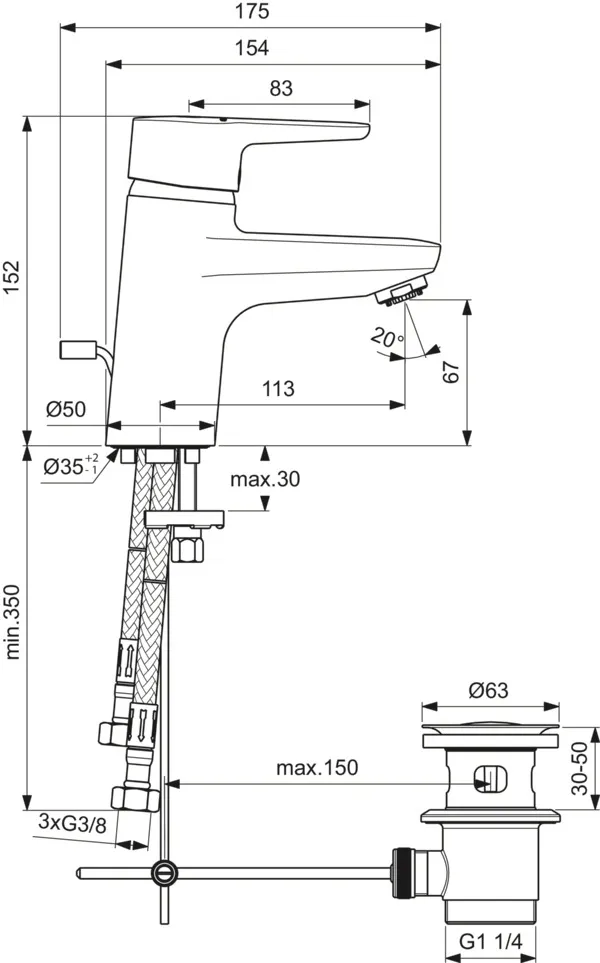 Waschtischarmatur Connect Blue, Niederdruck, mit Ablaufgarnitur, Ausladung 112mm, Chrom Waschtischarmatur Connect Blue, Niederdruck, mit Ablaufgarnitur, Ausladung 112mm, Chrom