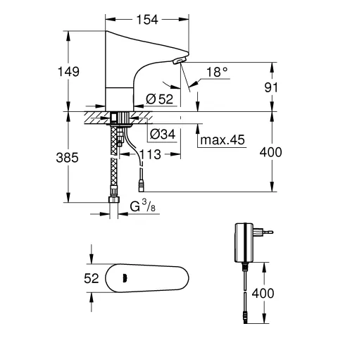 Infrarot-Elektronik für Waschtisch Europlus E 36016_1, ohne Mischung, für kaltes oder vorgemischtes Wasser, mit Steckertrafo 100-230 V AC, 50-60 Hz, 6 V DC, chrom Infrarot-Elektronik für Waschtisch Europlus E 36016_1, ohne Mischung, für kaltes oder vorgemischtes Wasser, mit Steckertrafo 100-230 V AC, 50-60 Hz, 6 V DC, chrom