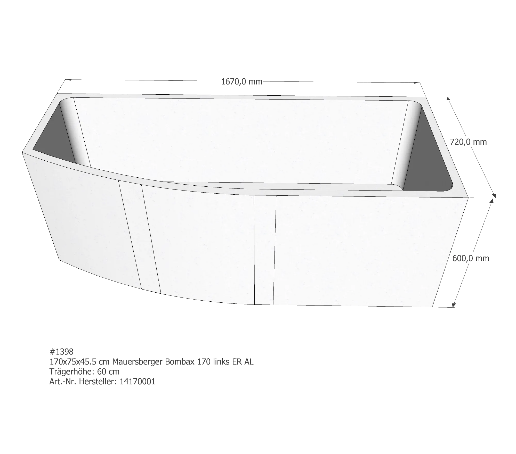 Badewannenträger passend für Mauersberger Bombax links 170 × 75 × 45,5 cm Badewannenträger passend für Mauersberger Bombax links 170 × 75 × 45,5 cm