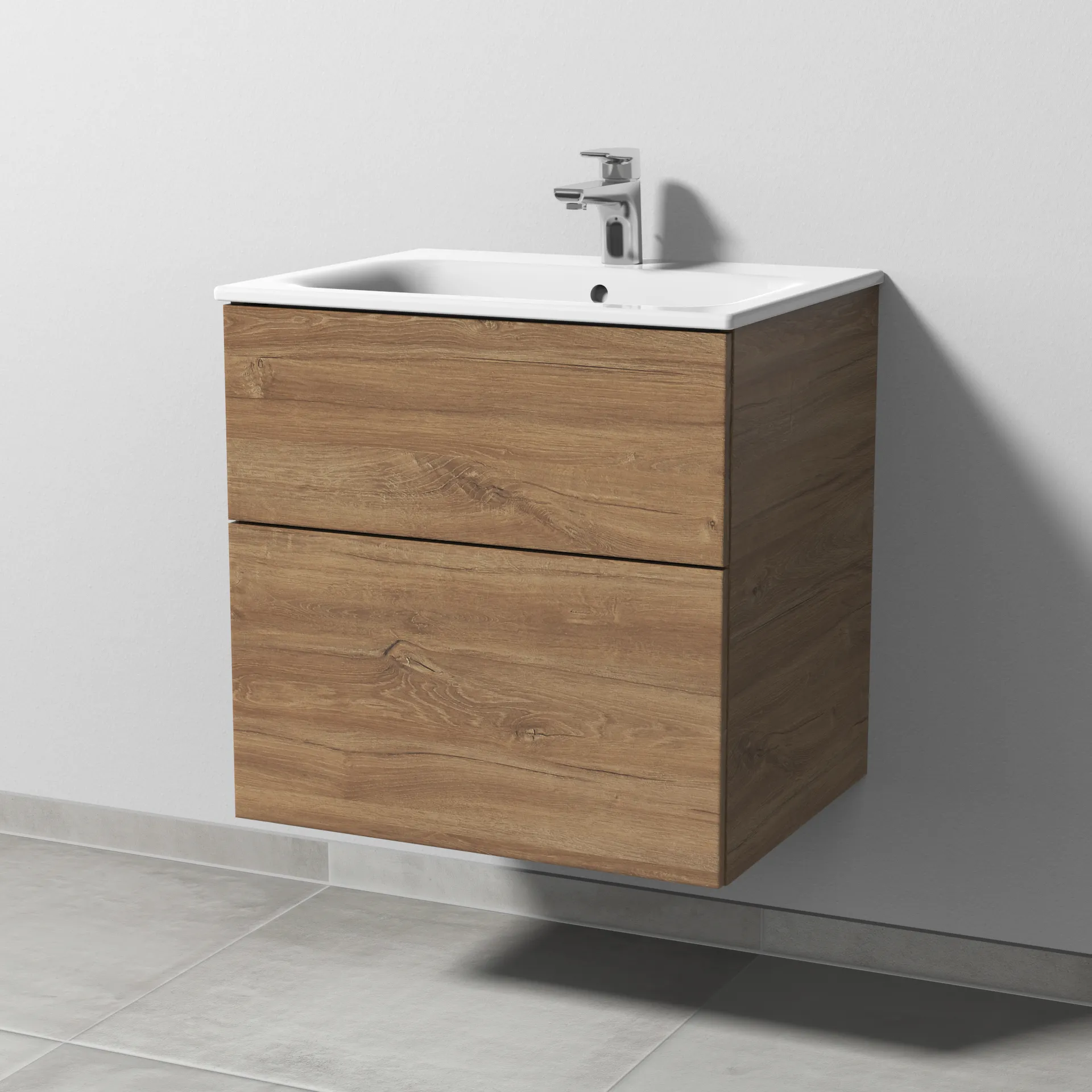 Sanipa Waschtischunterschrank „3way“ passend zu Keramik-Waschtische Renova Plan Slim von Geberit 585 × 582 × 472 mm in Eiche Kansas