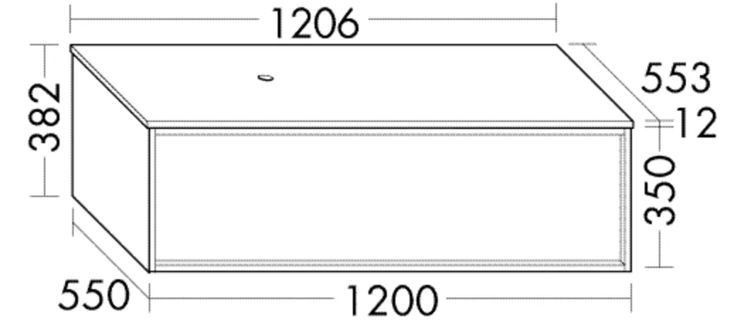 Burgbad Waschtischunterschrank Uomo SHPV121, 553x1206x382 mm, 420 mm tief, 1 Auszug, inkl. Konsolenplatte mit Beckenausschnitt