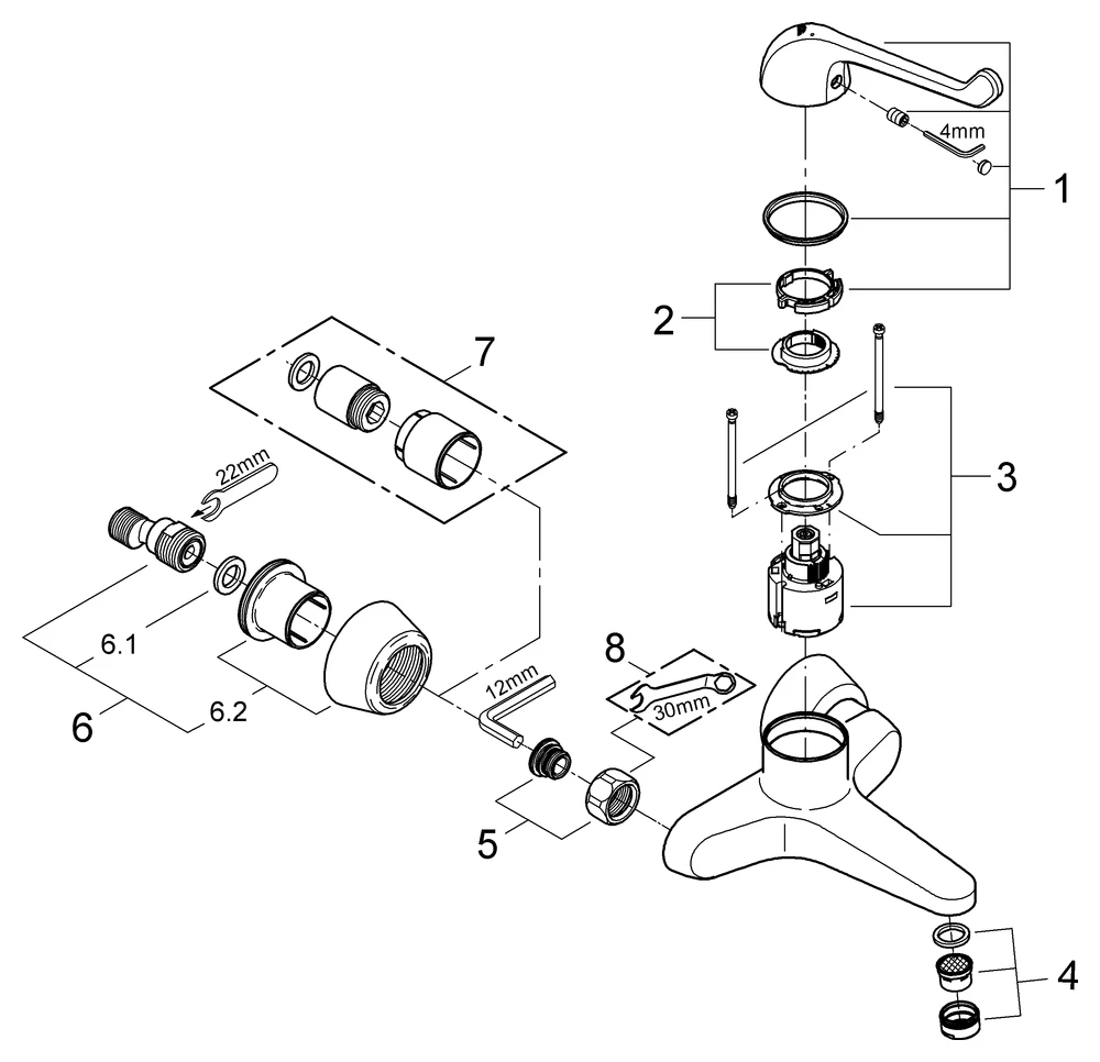 Einhand-Sicherheitsmisch-Waschtischbatterie Euroeco Special 32795, Wandmontage, Ausladung 204 mm, Hebellänge 170 mm, chrom