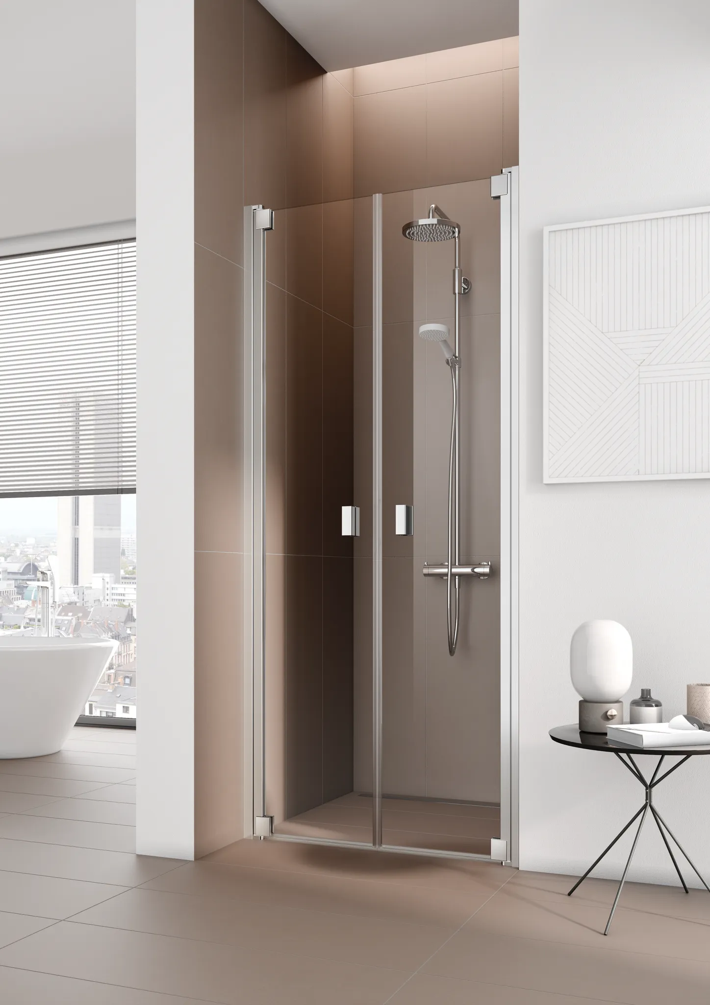Kermi Pendeltür für Nische und Ecke „RAYA“ Glas Klar, Profile Silber Mattglanz, BV: 893 - 953 mm GAK: 880 - 930 mm WE: 893 - 953 mm H: 2000 mm